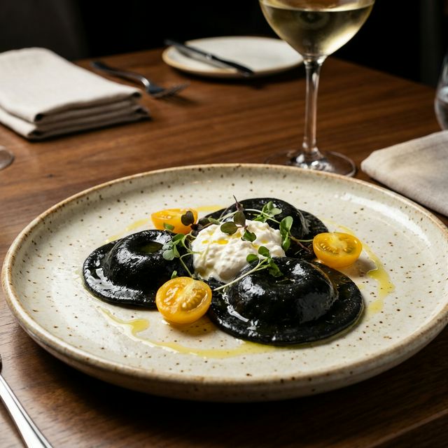 Ravioli Neri Ripieni di Scampi